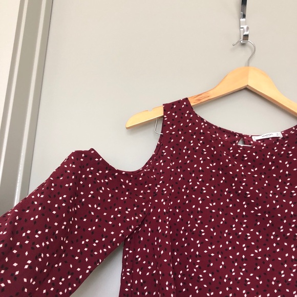 MANGO Cold-Shoulder Burgundy Dress - Picture 5 of 6